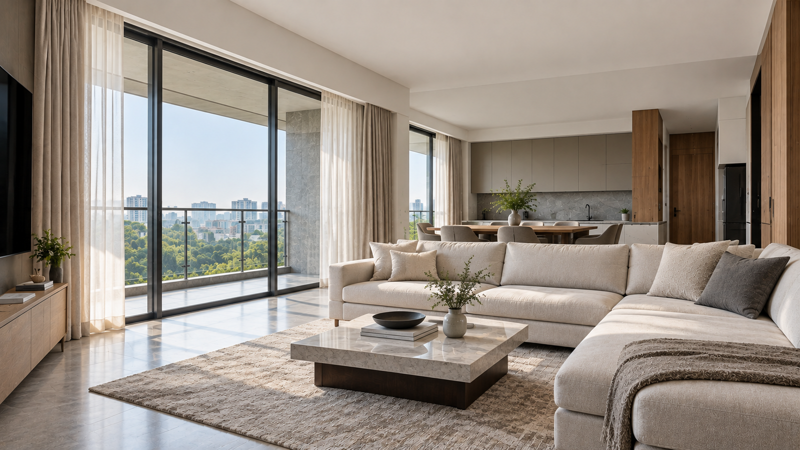 Contemporary living room interior design by Tulsi Interiors